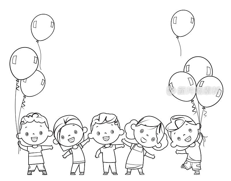 Coloring book, happy kids together